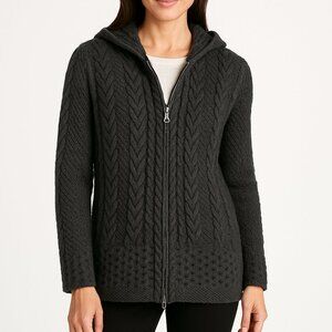 The Irish Store 100% Merino Wool Cable Knit Hoodie Sweater Size Medium
